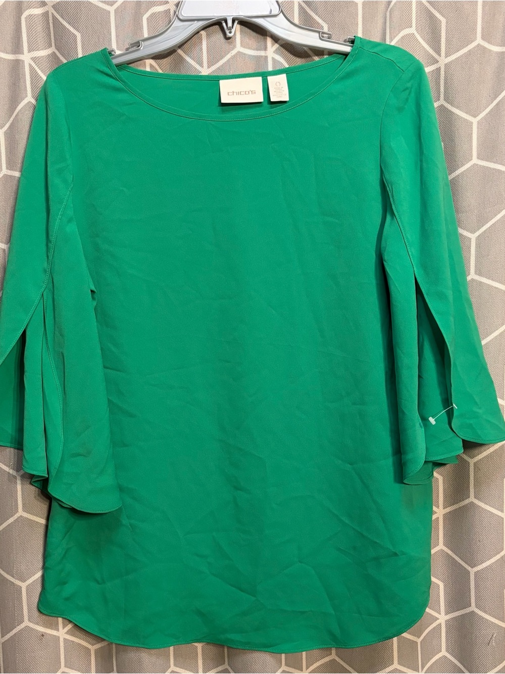 Chico's Emerald Green Boatneck Bell-Sleeve Tunic